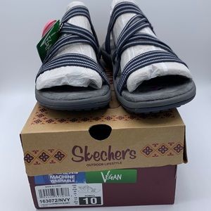 Skechers Women’s Navy Reggae Slim Vegan Stretch Slinky Strappy Slingback Sandals